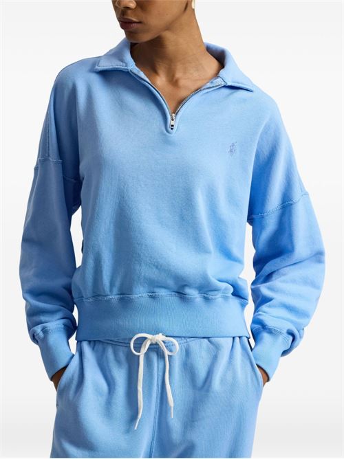 Felpa donna Polo Ralph Lauren celeste mezza zip leggera POLO RALPH LAUREN | 211B18686005